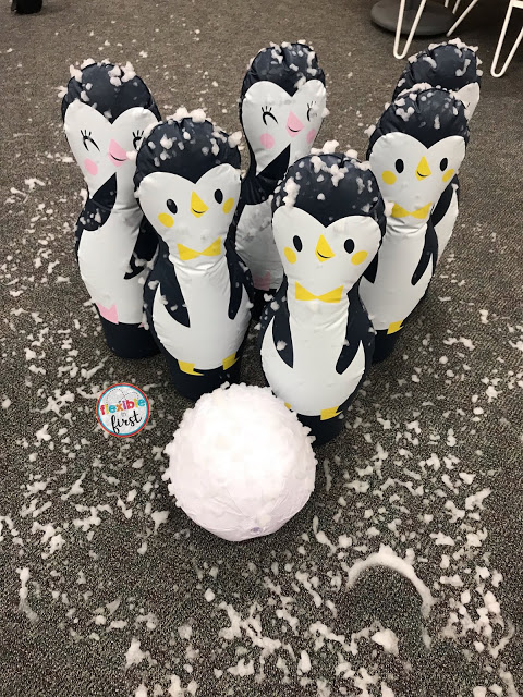 penguin bowling with snow